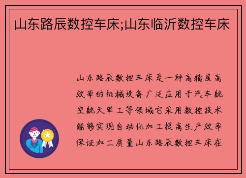 山东路辰数控车床;山东临沂数控车床